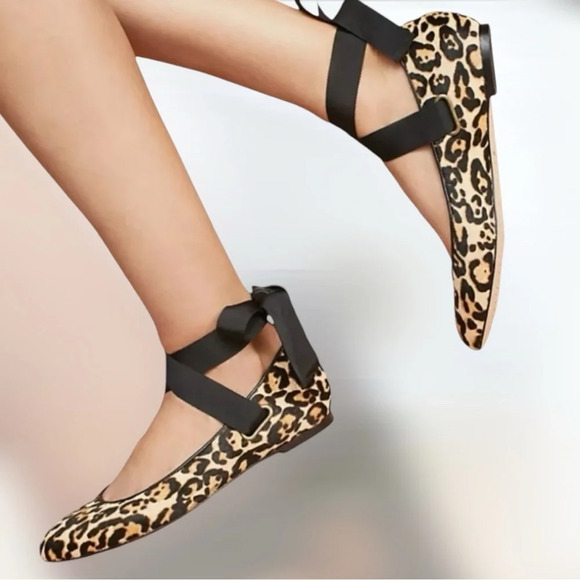 Splendid Renee II Calf Hair Wrap Ballet Flats in Leopard Print Size 8 - Picture 1 of 10